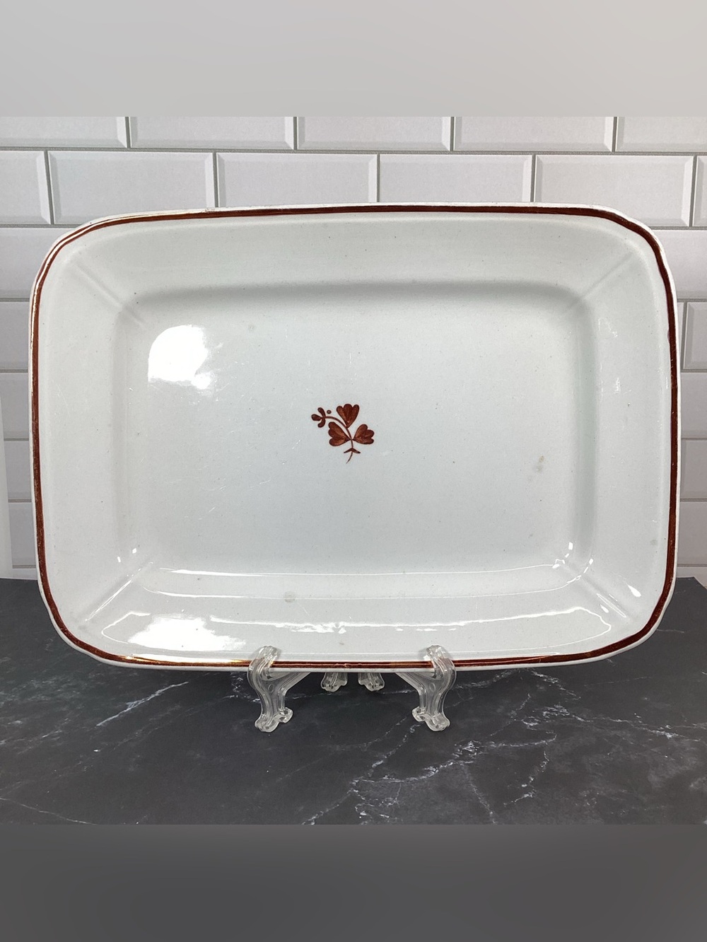Antique T Furnival & Sons Tea Leaf 12"x9" Rectangular Serving Platter Ironstone